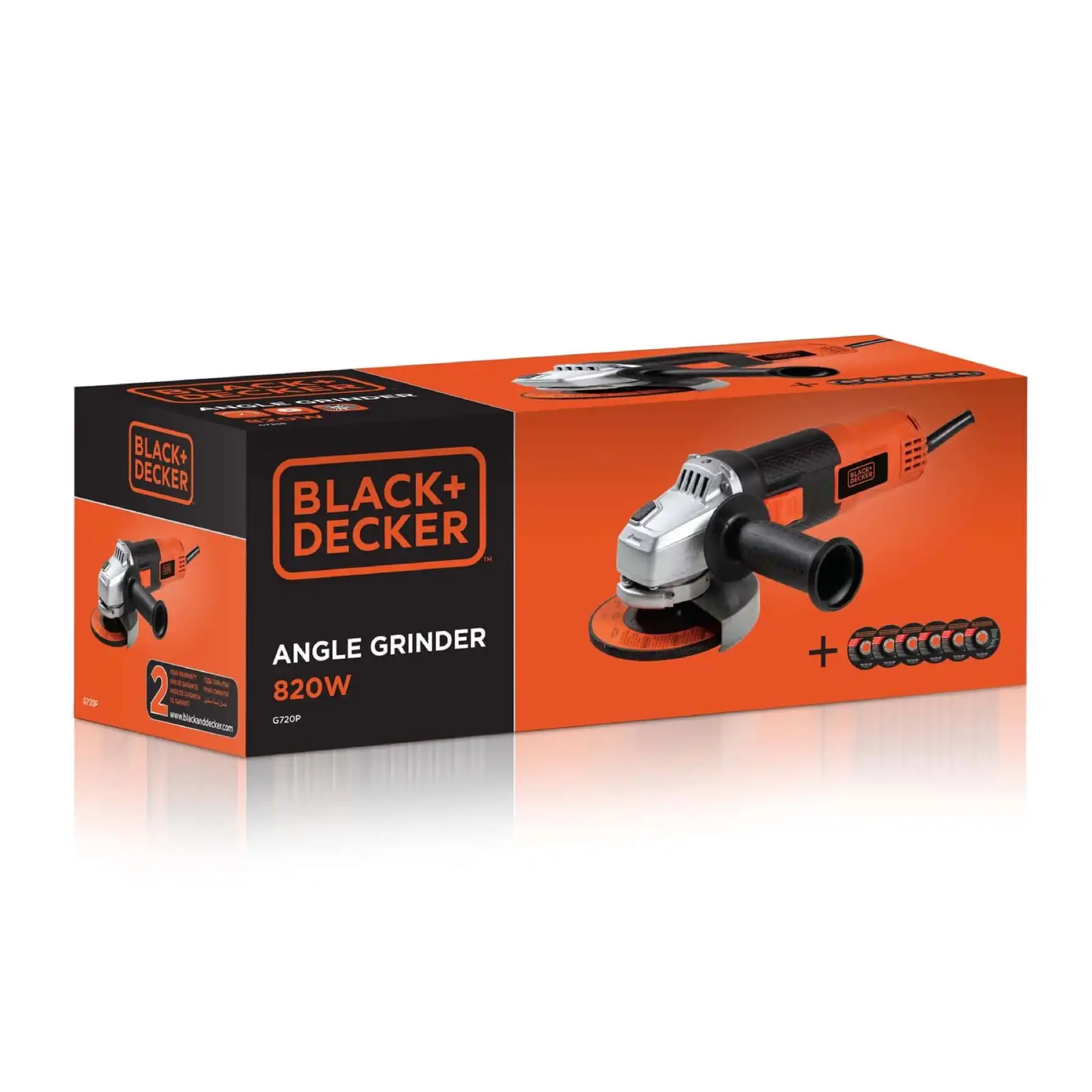 Black + Decker Small Corded Angle Grinder W/Discs, G720P-B5 (820 W)