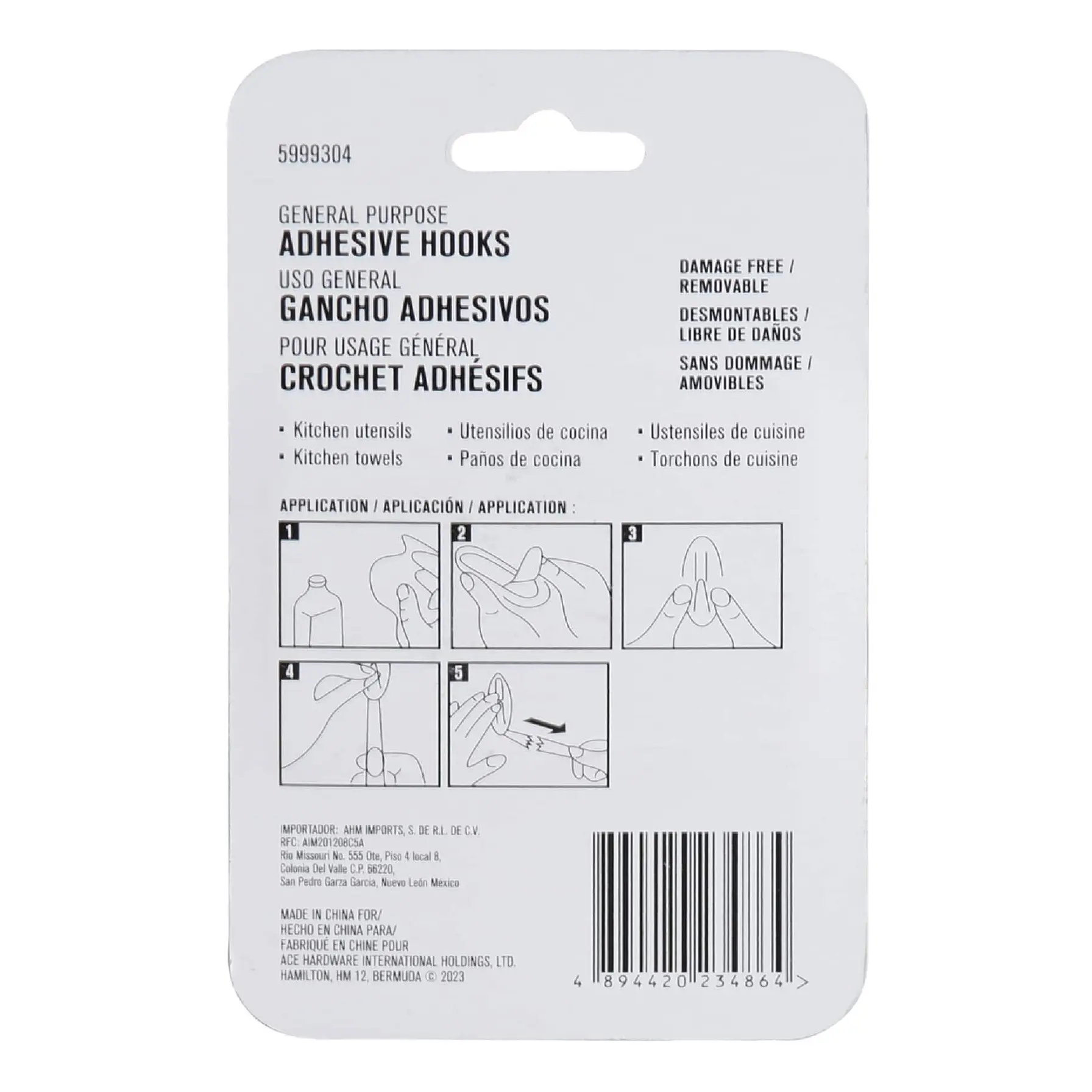 ACE Adhesive Hook Pack (3 Pc., 2.2 x 3 cm, White)