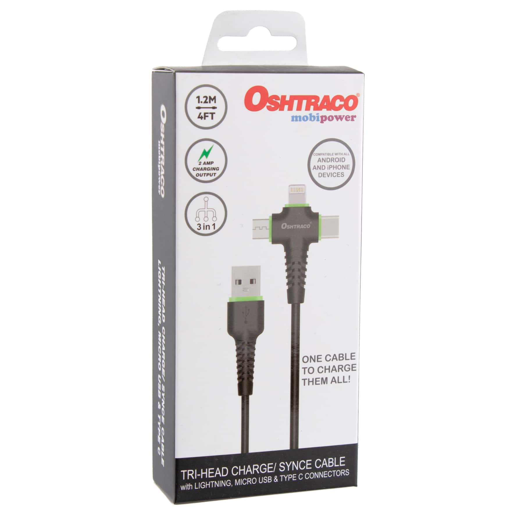 Oshtraco MobiPower Tri-Head Charge/Sync Cable (1.2 m)