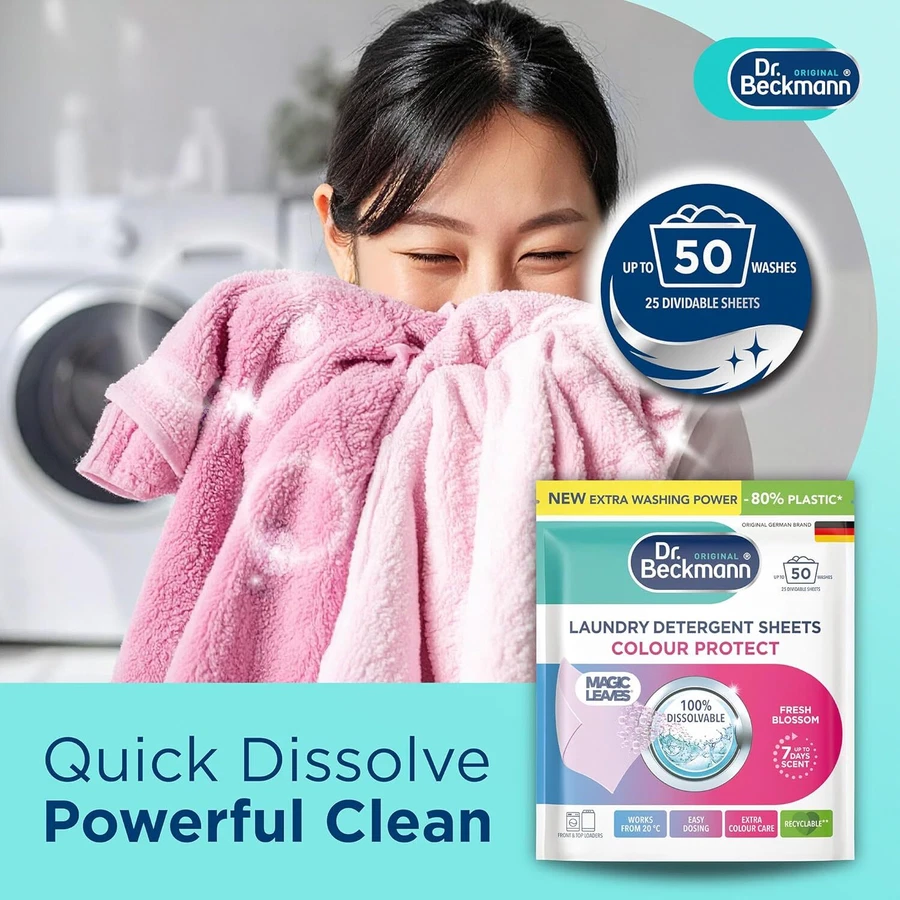 Dr. Beckmann Magic Leaves Color Protect Laundry Detergent Sheets Pack (25 Pc.)