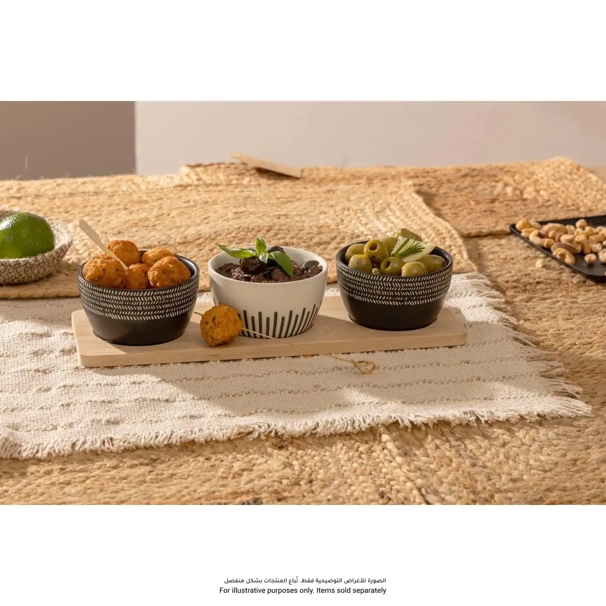SG Ethnic Stoneware Appetizer Serving Set (4 Pc, Multicolor, 32 x 10 x 1 cm)