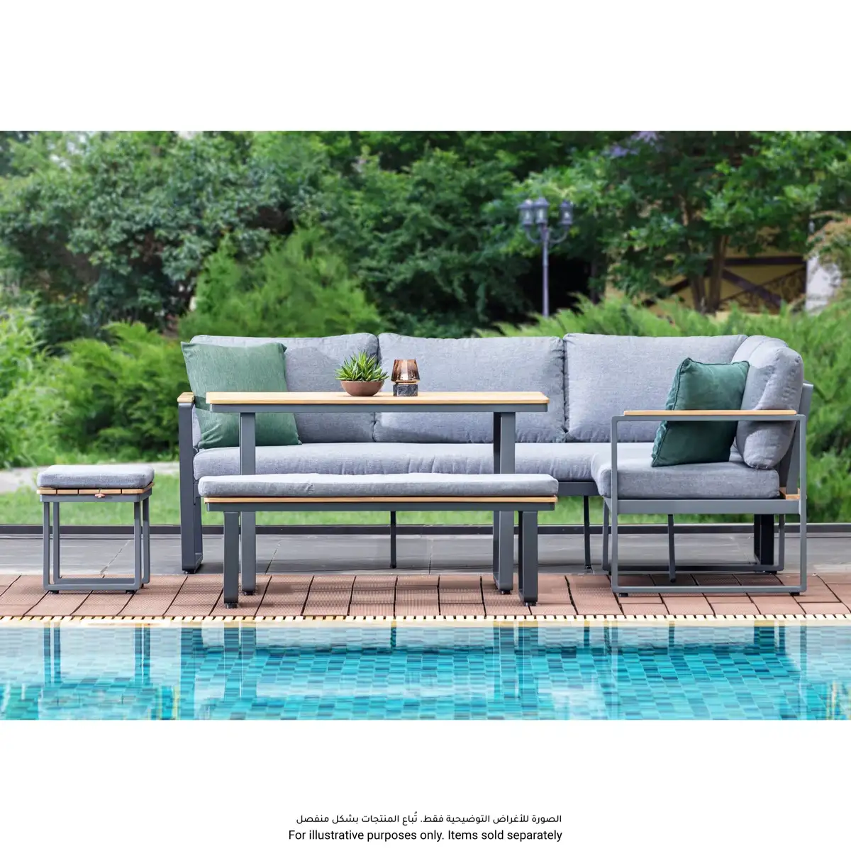 Lucia Metal Corner 5-Seater Outdoor Sofa & Dining Set W/Cushions