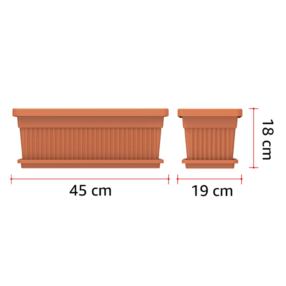 Cosmoplast Cedargrain Rectangular Plant Pot W/Tray (18 L, Terracotta)