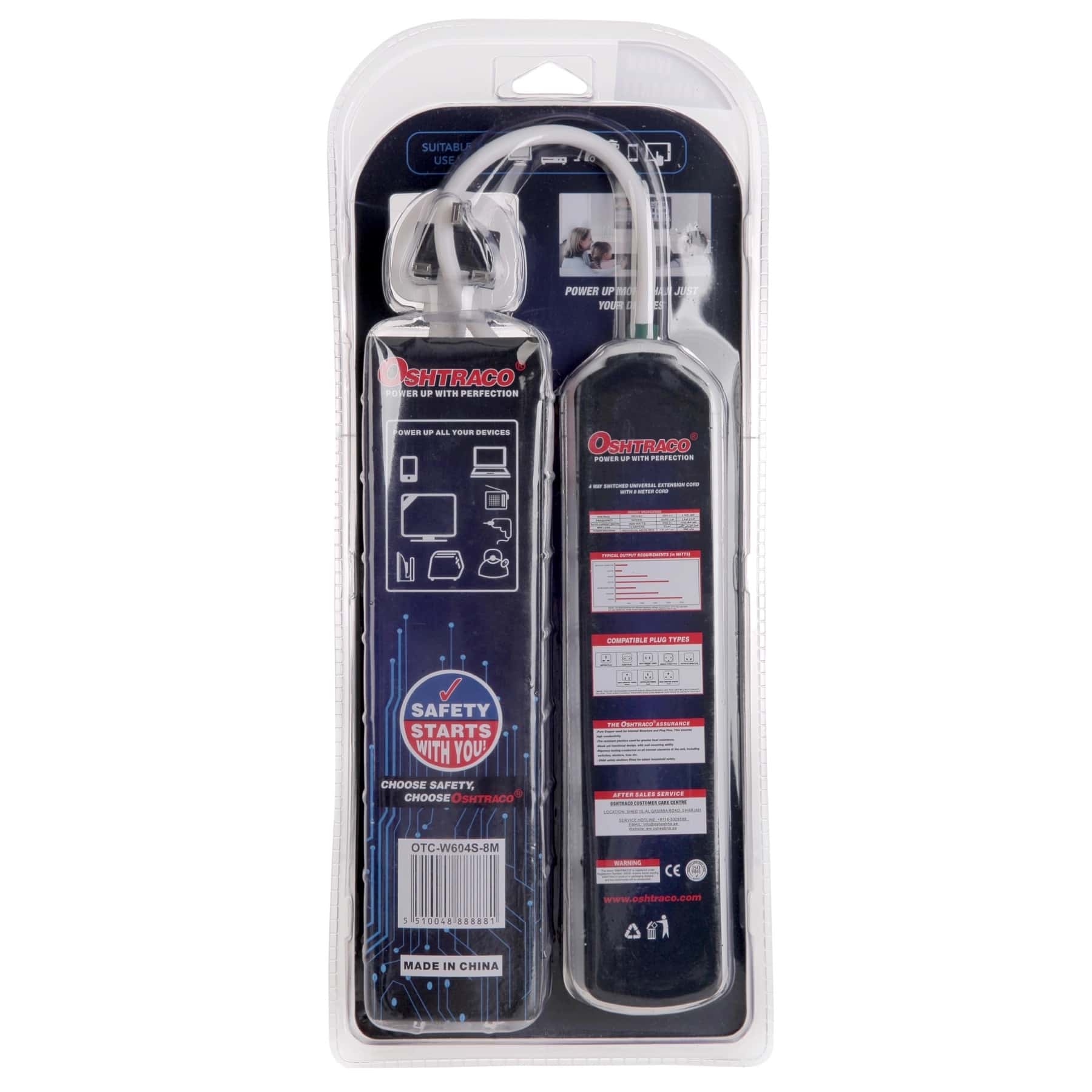 Oshtraco Universal 4-Socket Extension Cord (8 m)