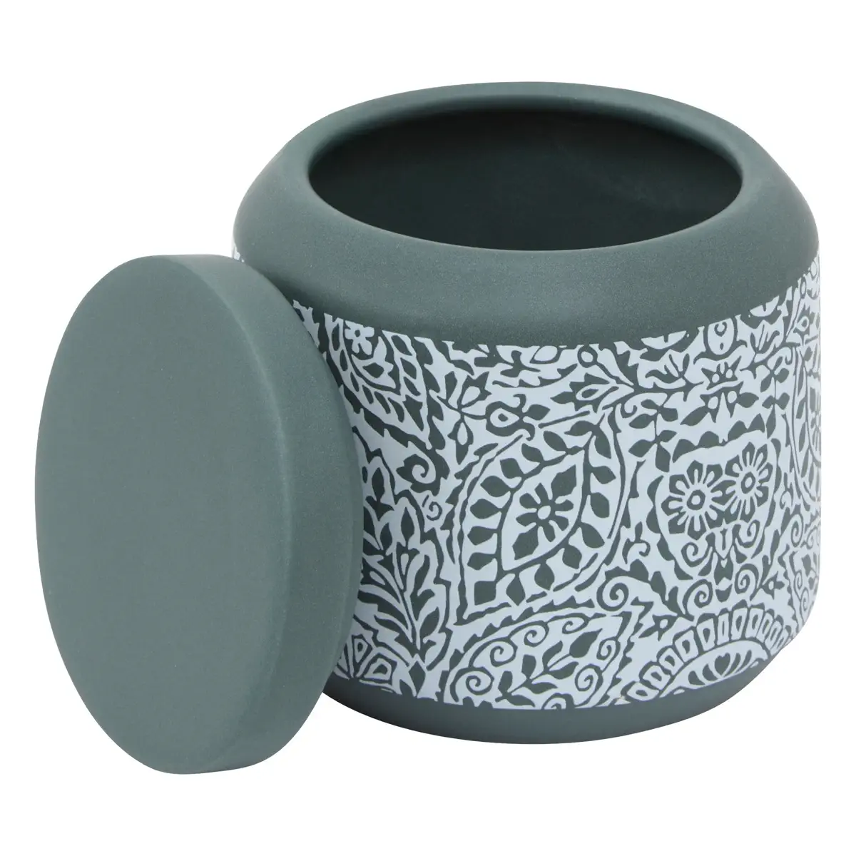 5Five Arboria Ceramic Cotton Jar (Green, Dia. 10 x 10.4 cm)